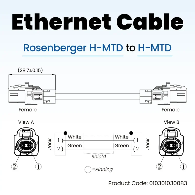 Ethernet Cable - Rosenberger H-MTD Female to H-MTD Female