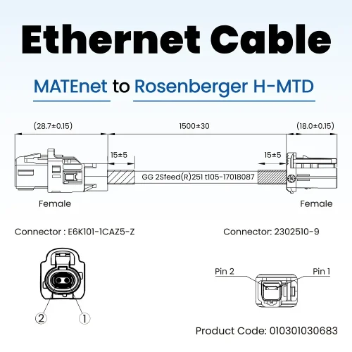 Ethernet Cable - Rosenberger MATEnet Female to H-MTD Female